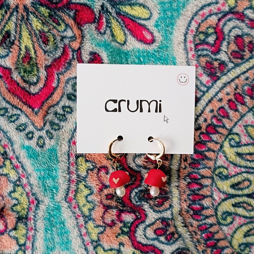 NWT Crumi Clay Red Mushroom Dangle Earrings
